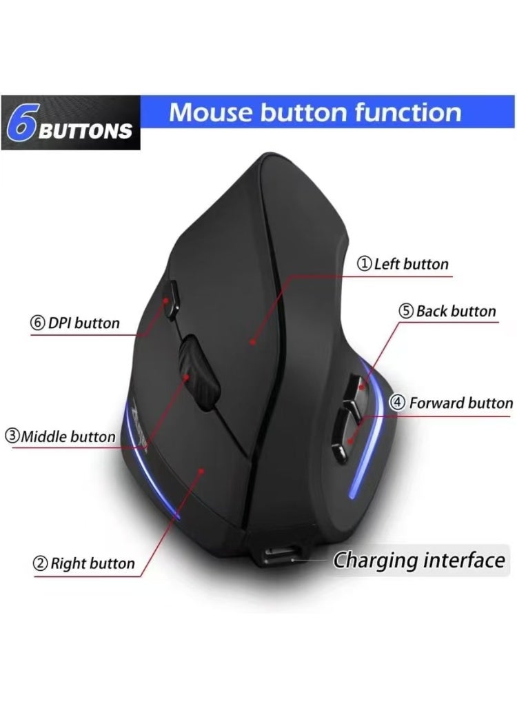 Rechargeable Ergonomic Mouse,2.4G USB Optical LED Vertical Wireless Mice with 3 Adjustable DPI 1000/1600/2400 and 6 Buttons for Laptop, PC, Computer, Desktop, Black … - Image 3